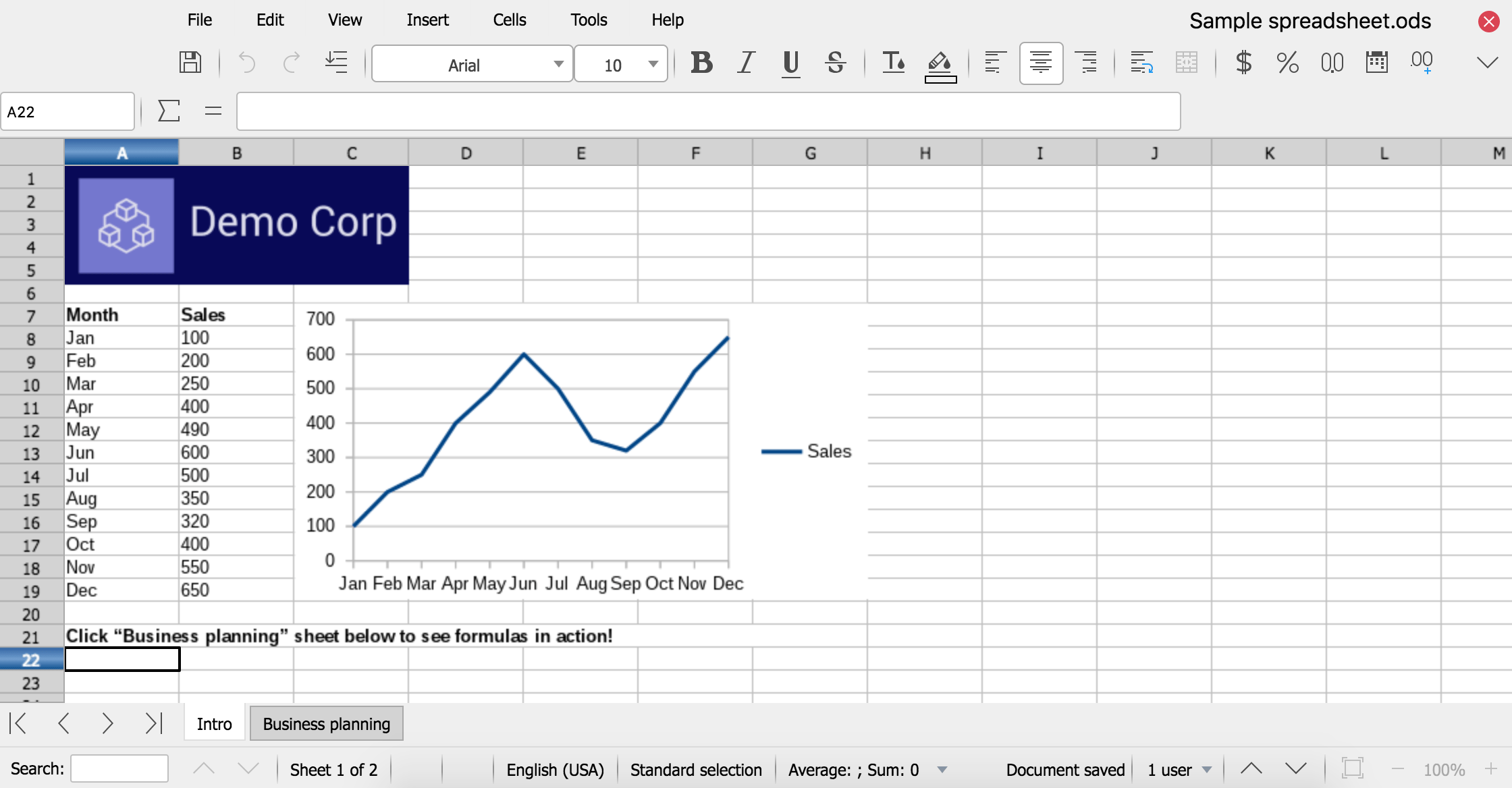 Captura de pantalla de LibreOffice Online Calc